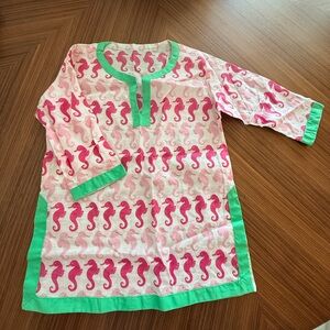 Kids Seahorse Print Swim Coverup - Pink and Green